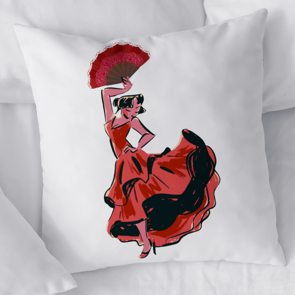 Flamenco Dancer with Fan Illustration Decorative pillow cover