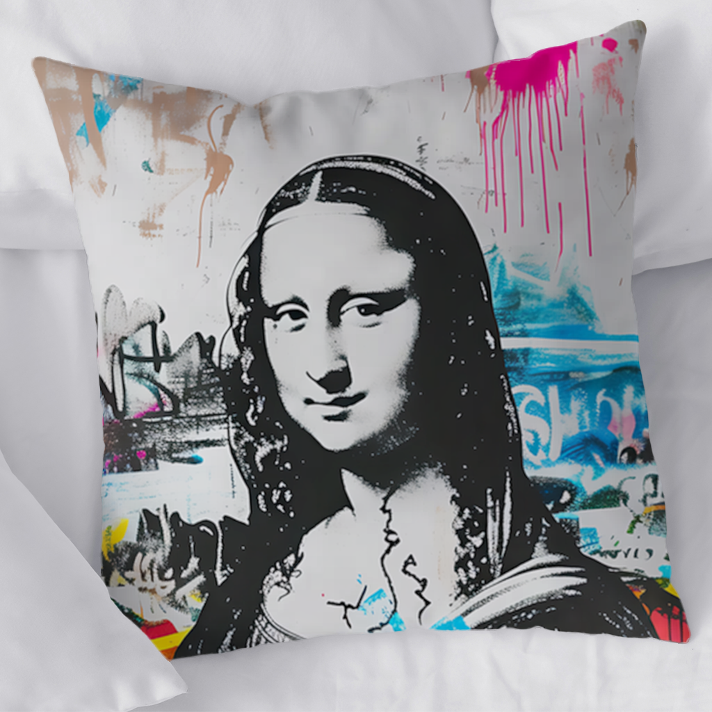 Graffiti Style Modern Mona Lisa Illustration Decorative pillow cover