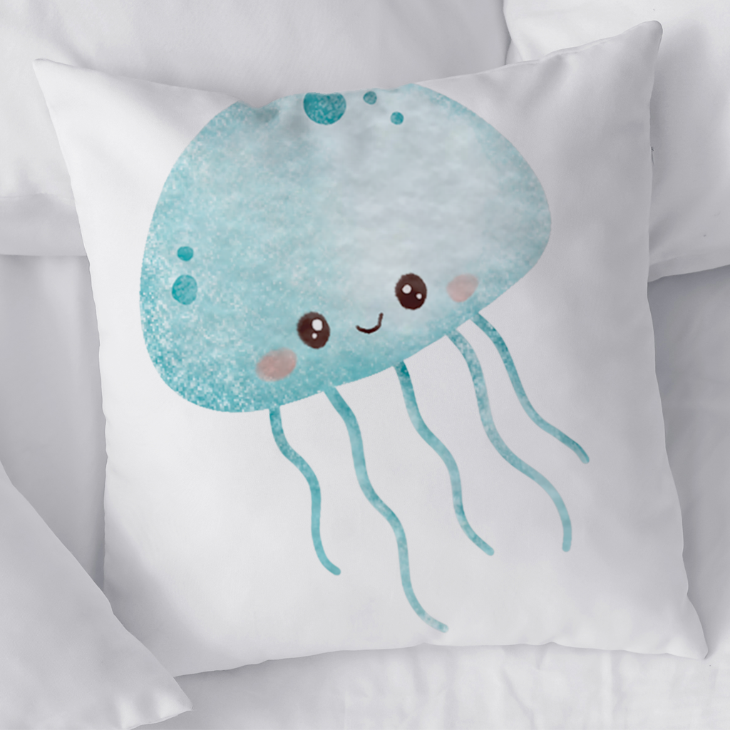 Cute Blue Jellyfish Character Decorative pillow cover