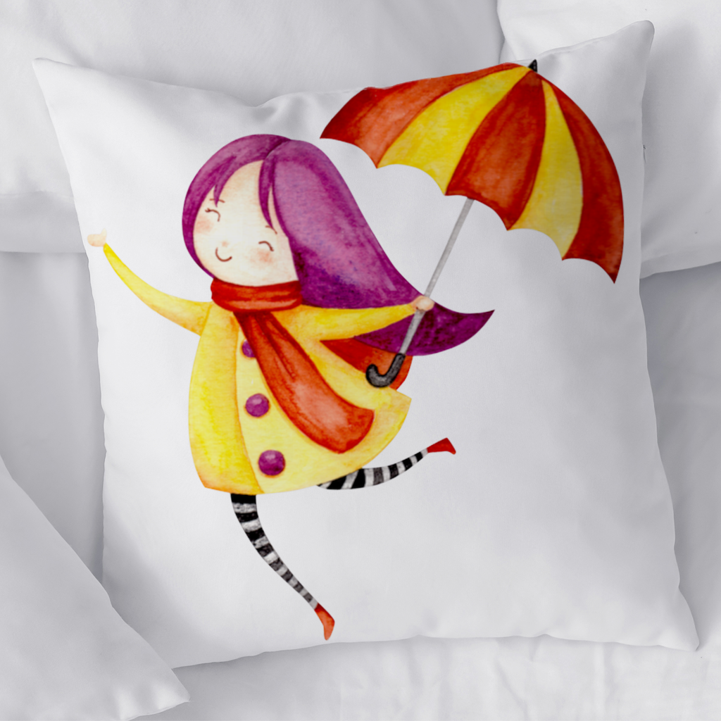 Cheerful Girl with Umbrella Decorative pillow cover