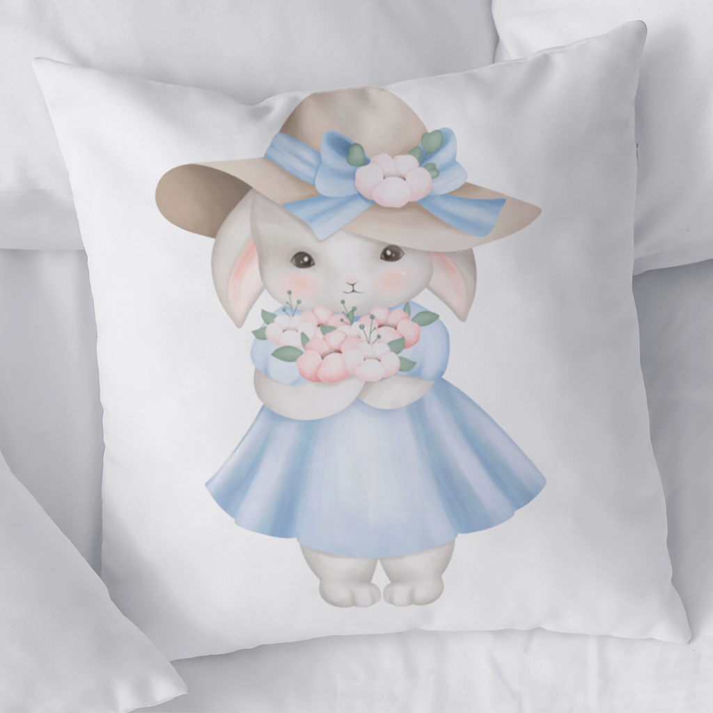Cute Bunny with Hat Holding Flowers 