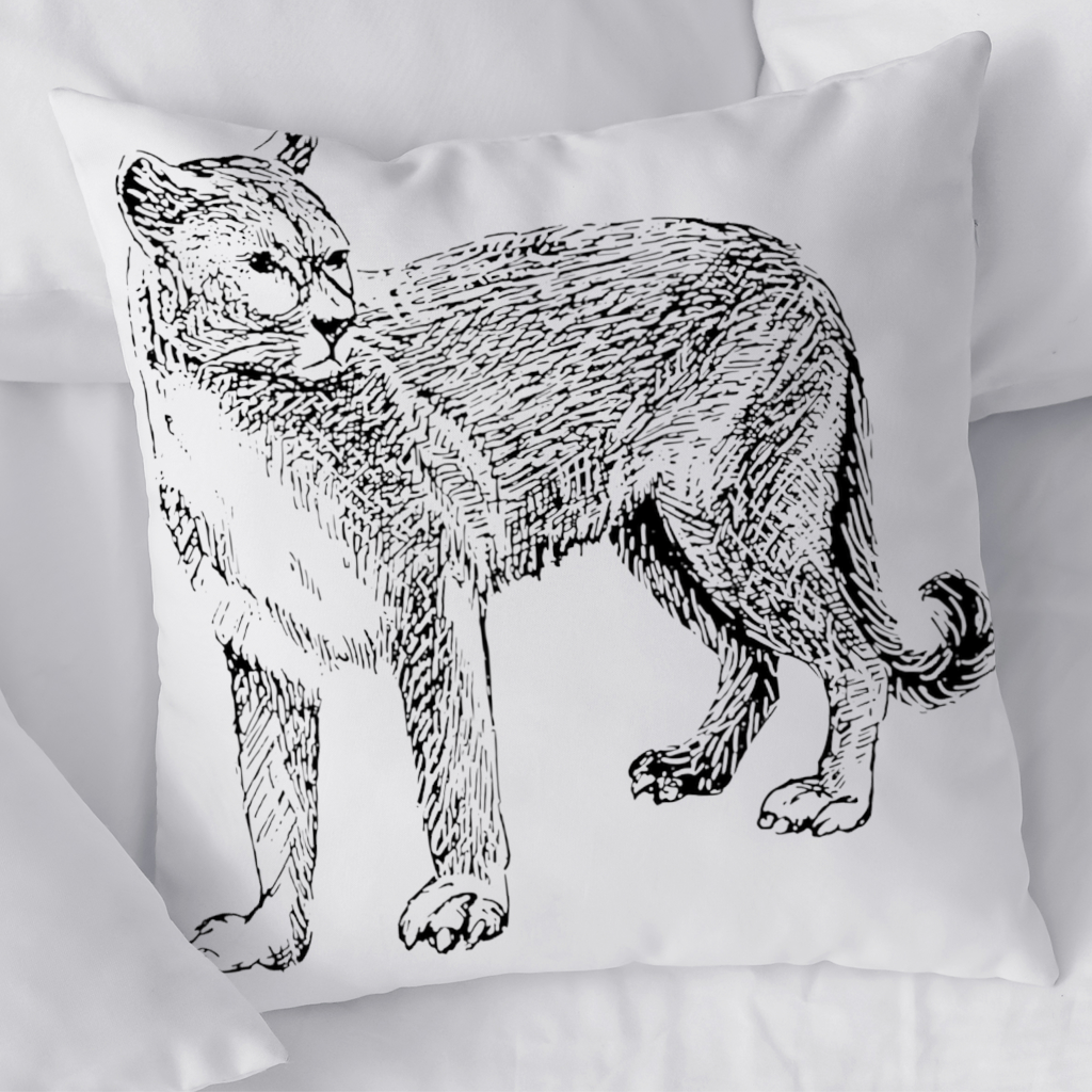 Black and White Wild Cat Sketch Illustration Decorative pillow cover