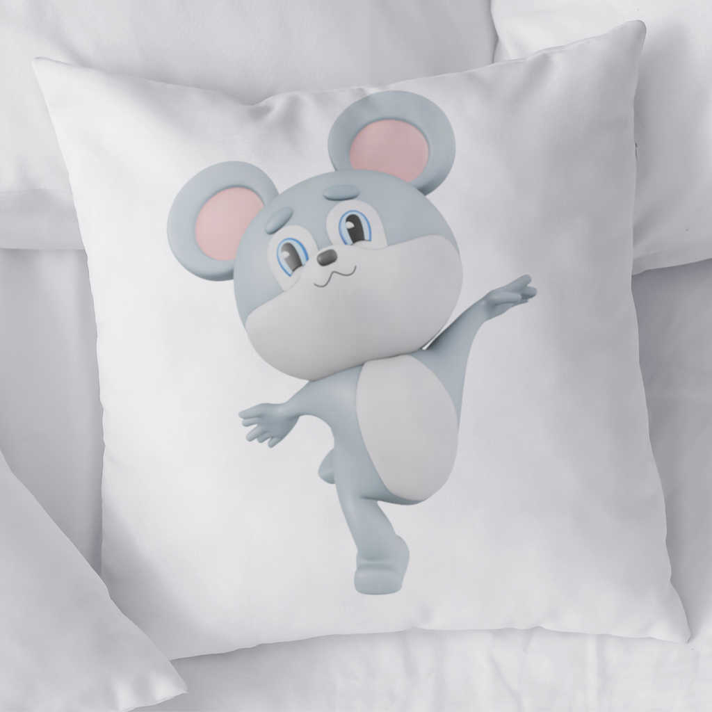 Dancing Cute Grey Mouse Character Decorative pillow cover