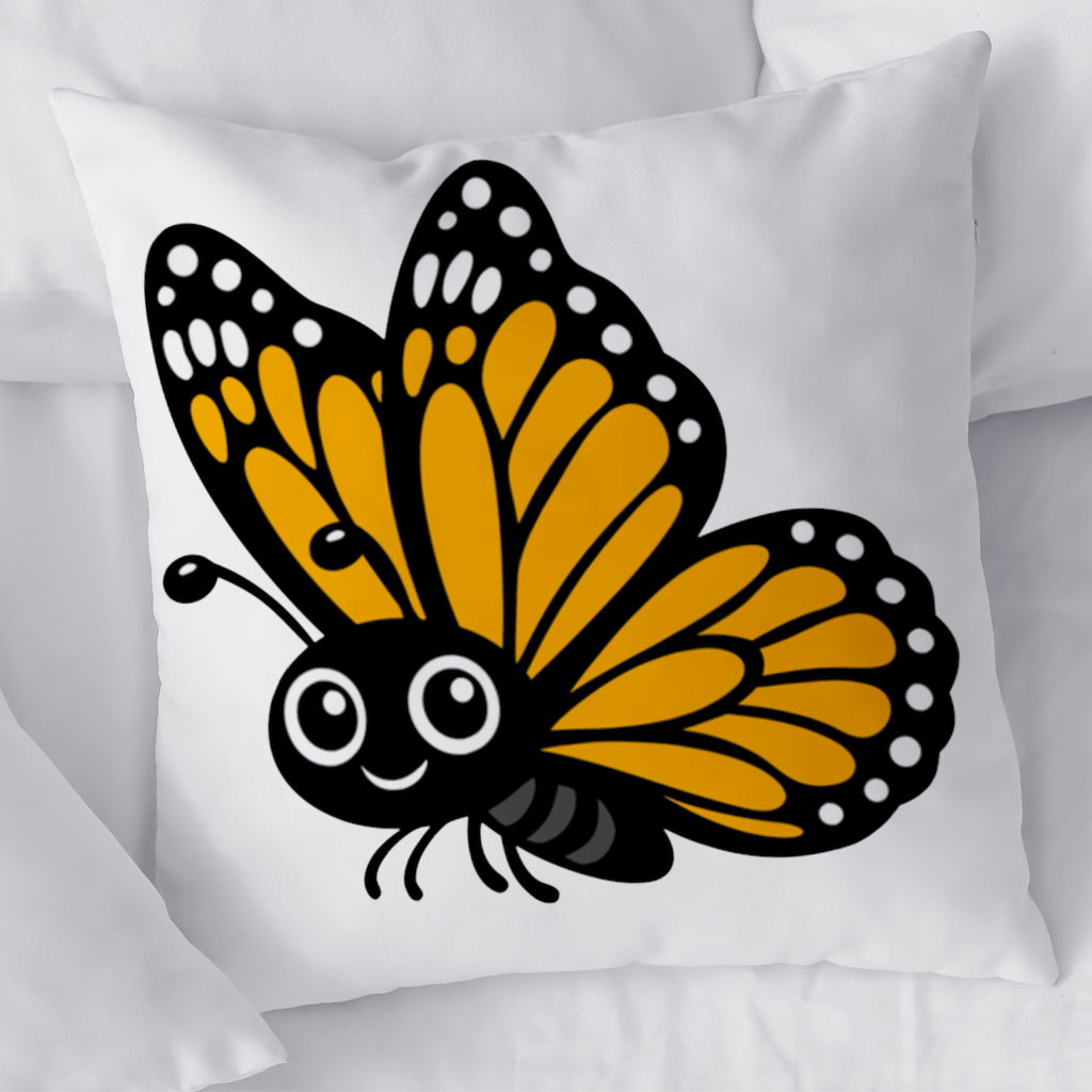 Gülümseyen Turuncu Monarch Kelebeği Dekoratif Kırlent Kılıfı