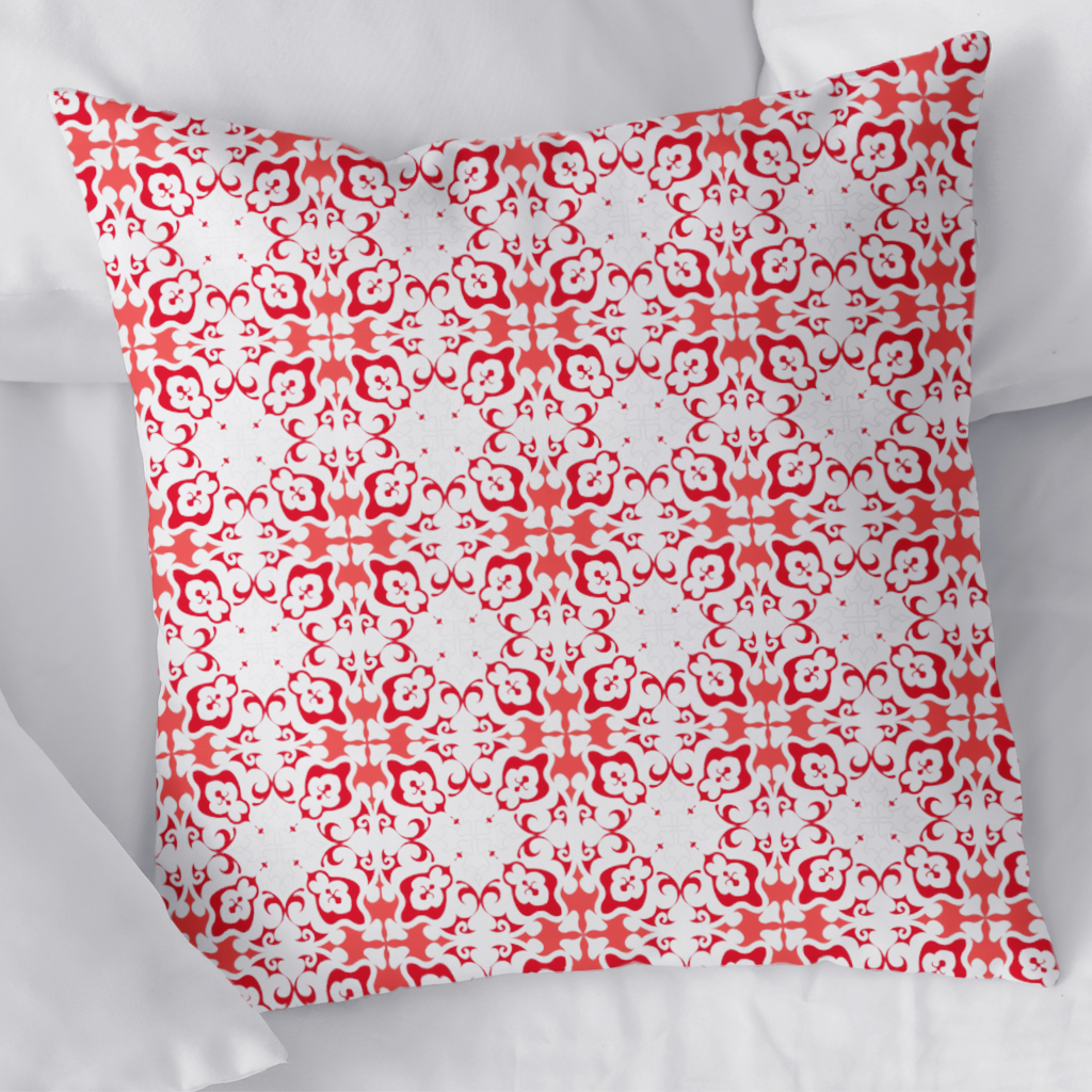 Red and White Traditional Tile Style Pattern Decorative pillow cover