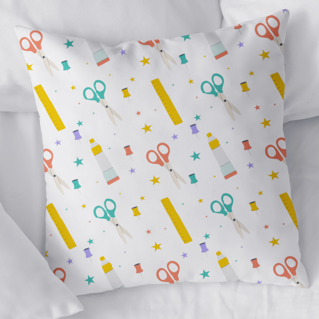 Colorful School and Stationery Supplies Pattern Decorative pillow cover