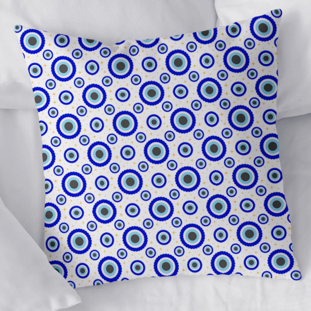 Blue Evil Eye Pattern with Stars Decorative pillow cover