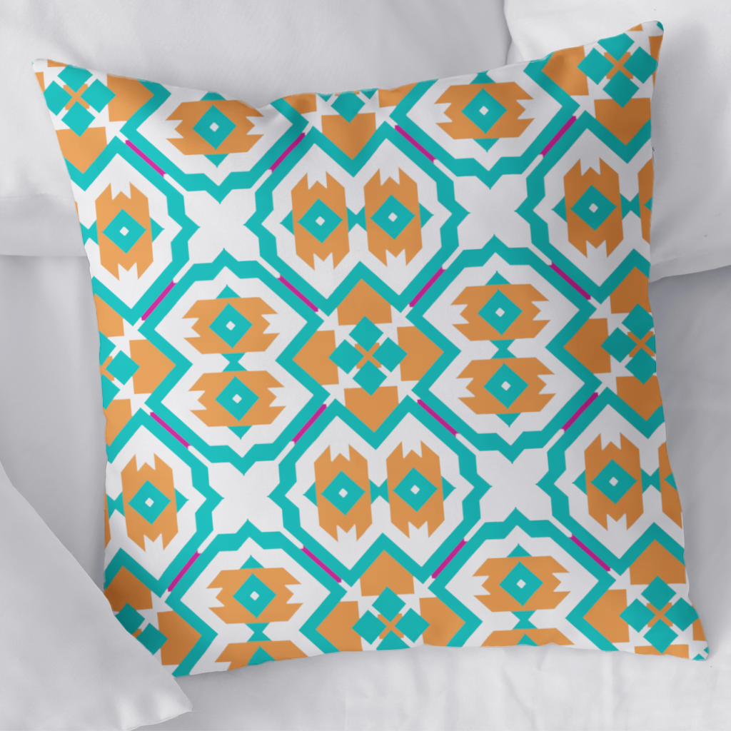 Orange and Turquoise Geometric Pattern Decorative pillow cover