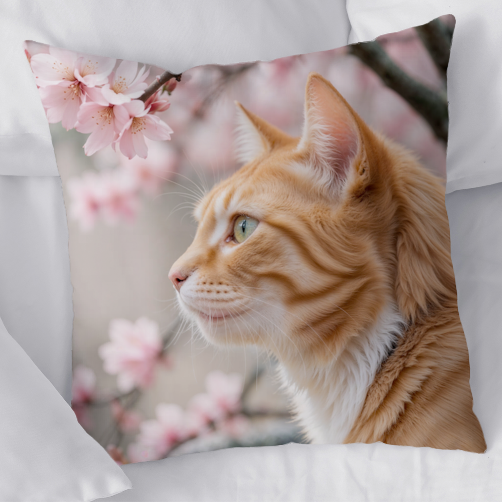 Adorable Ginger Cat Portrait Among Spring Flowers 