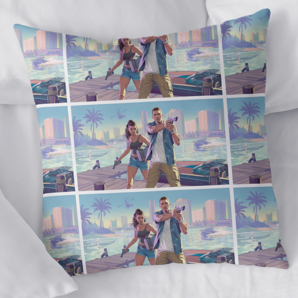 Vice City Showdown  Tropical Heist Duo Decorative pillow cover