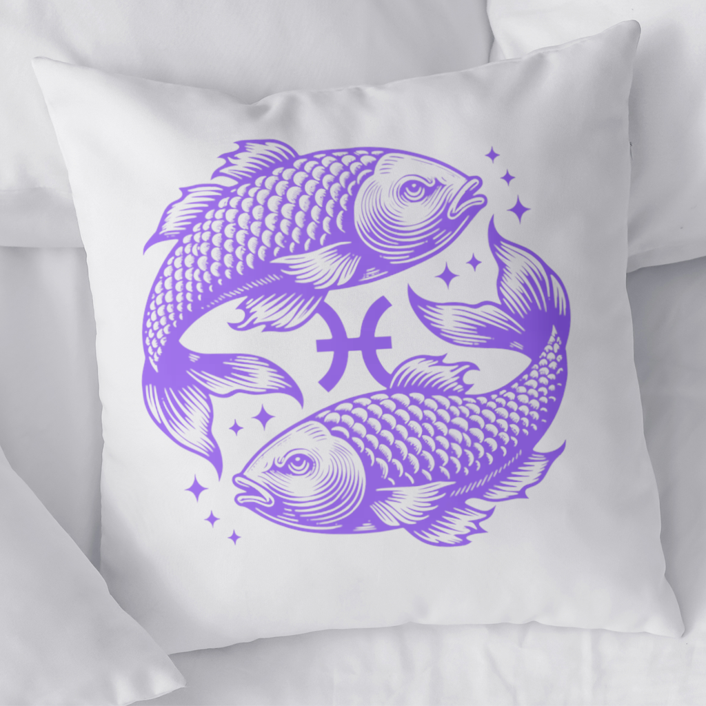 Mor Balıklar ile Balık Burcu Astrolojik Sembol Dekoratif Kırlent Kılıfı