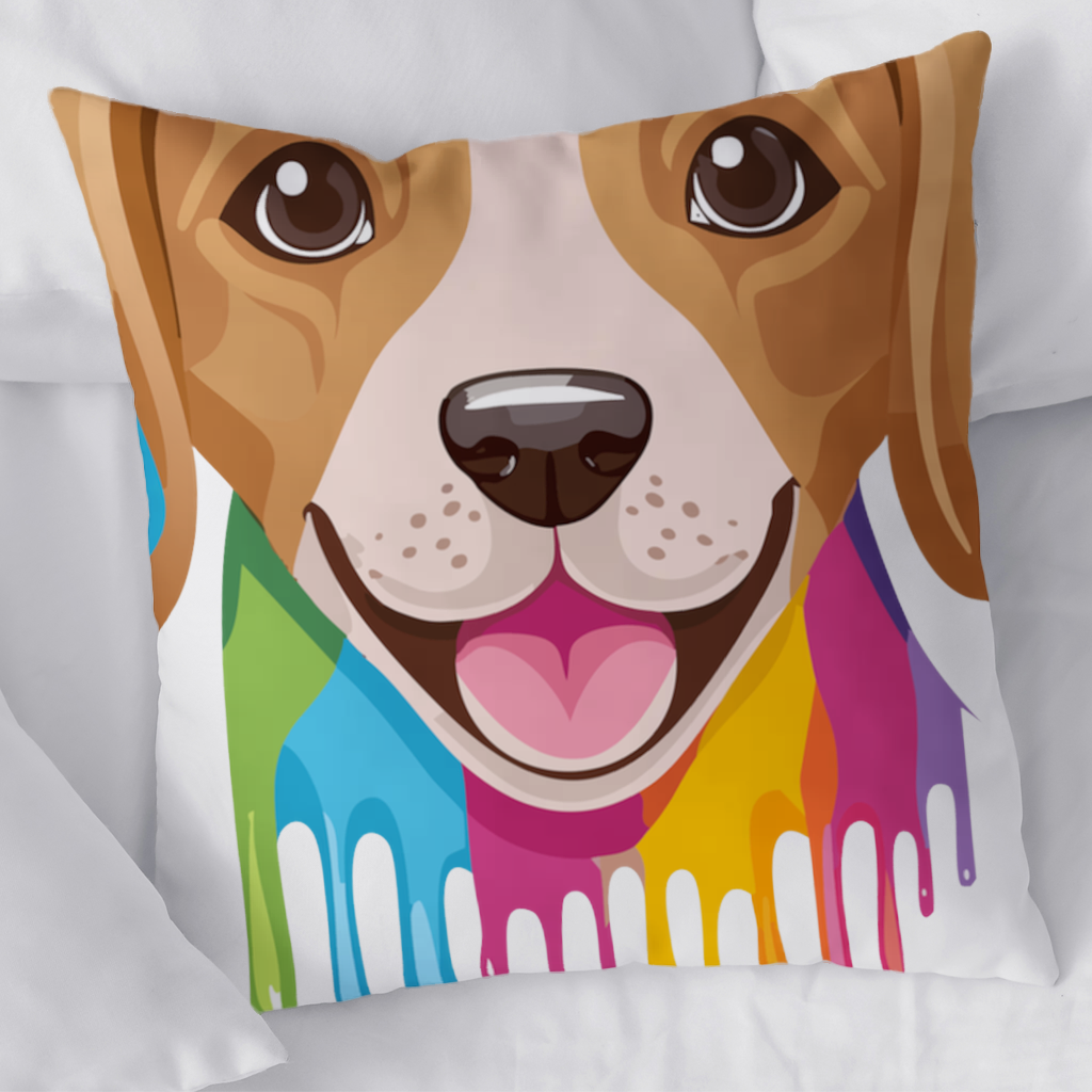 Happy Dog with Colorful Paint Drips Decorative pillow cover