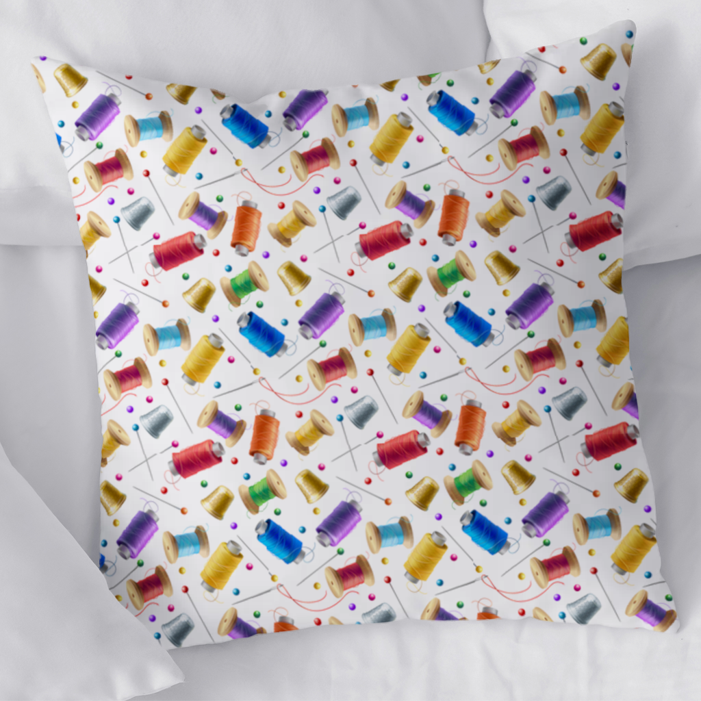 Colorful Thread Spools and Sewing Tools Pattern Decorative pillow cover
