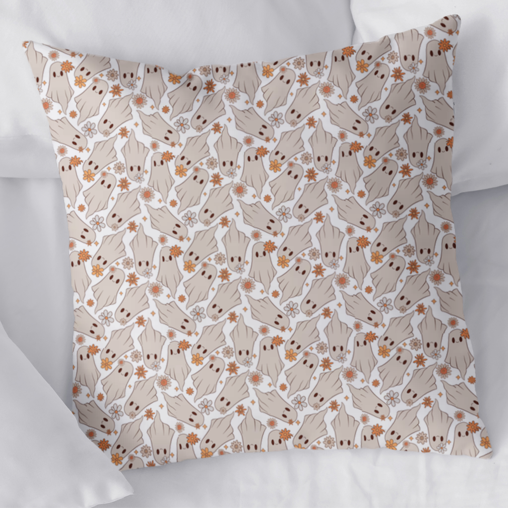 Retro Floral Cute Ghost Seamless Pattern Decorative pillow cover