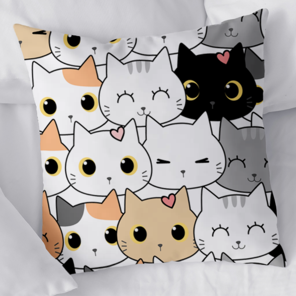 Colorful Cute Cat Faces Seamless Pattern Decorative pillow cover