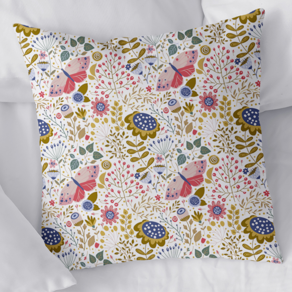 Folk Art Floral and Butterfly Pattern Decorative pillow cover