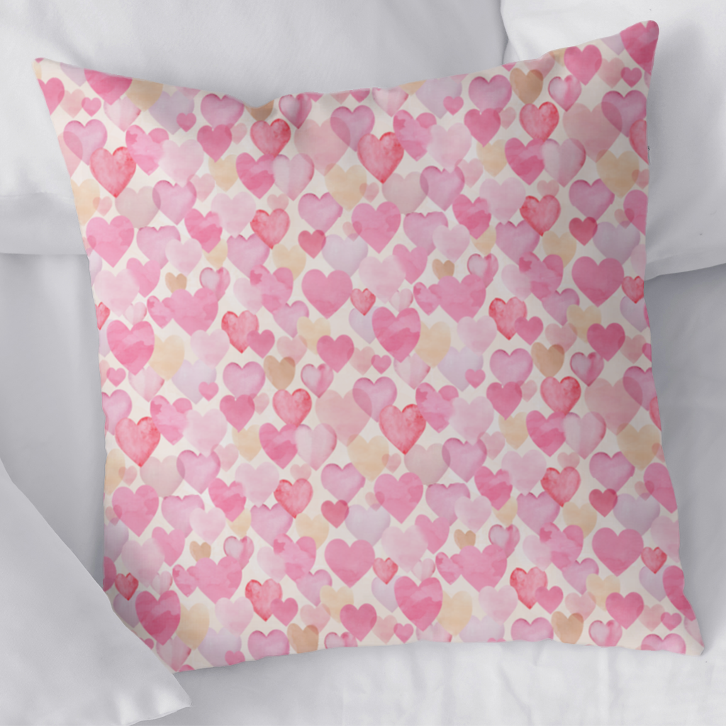 Watercolor Pink Hearts Decorative pillow cover
