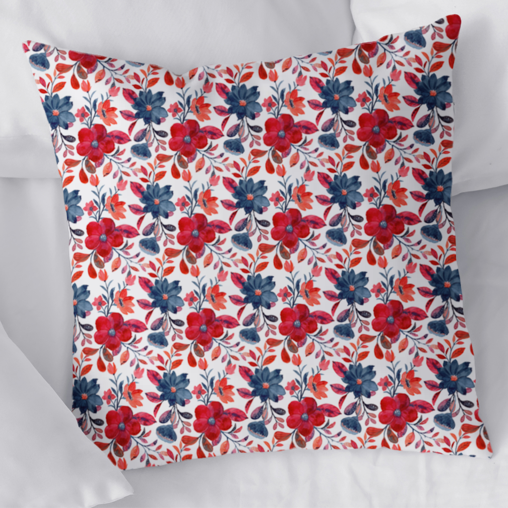 Watercolor Red Navy Floral Decorative pillow cover