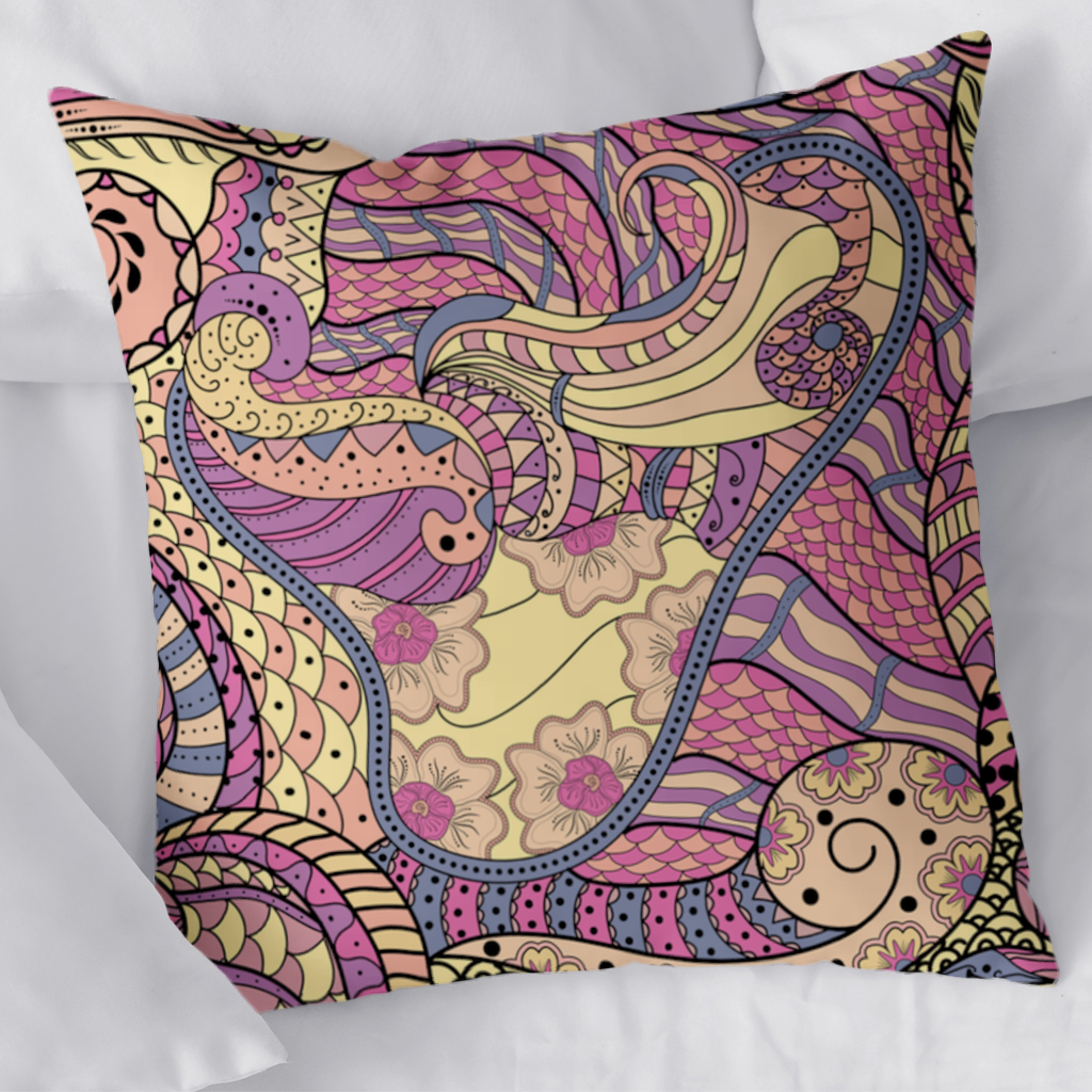 Psychedelic Zentangle Floral Decorative pillow cover