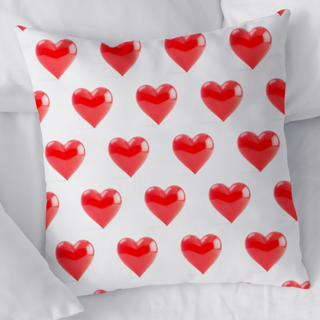 Glossy Red 3D Heart Decorative pillow cover