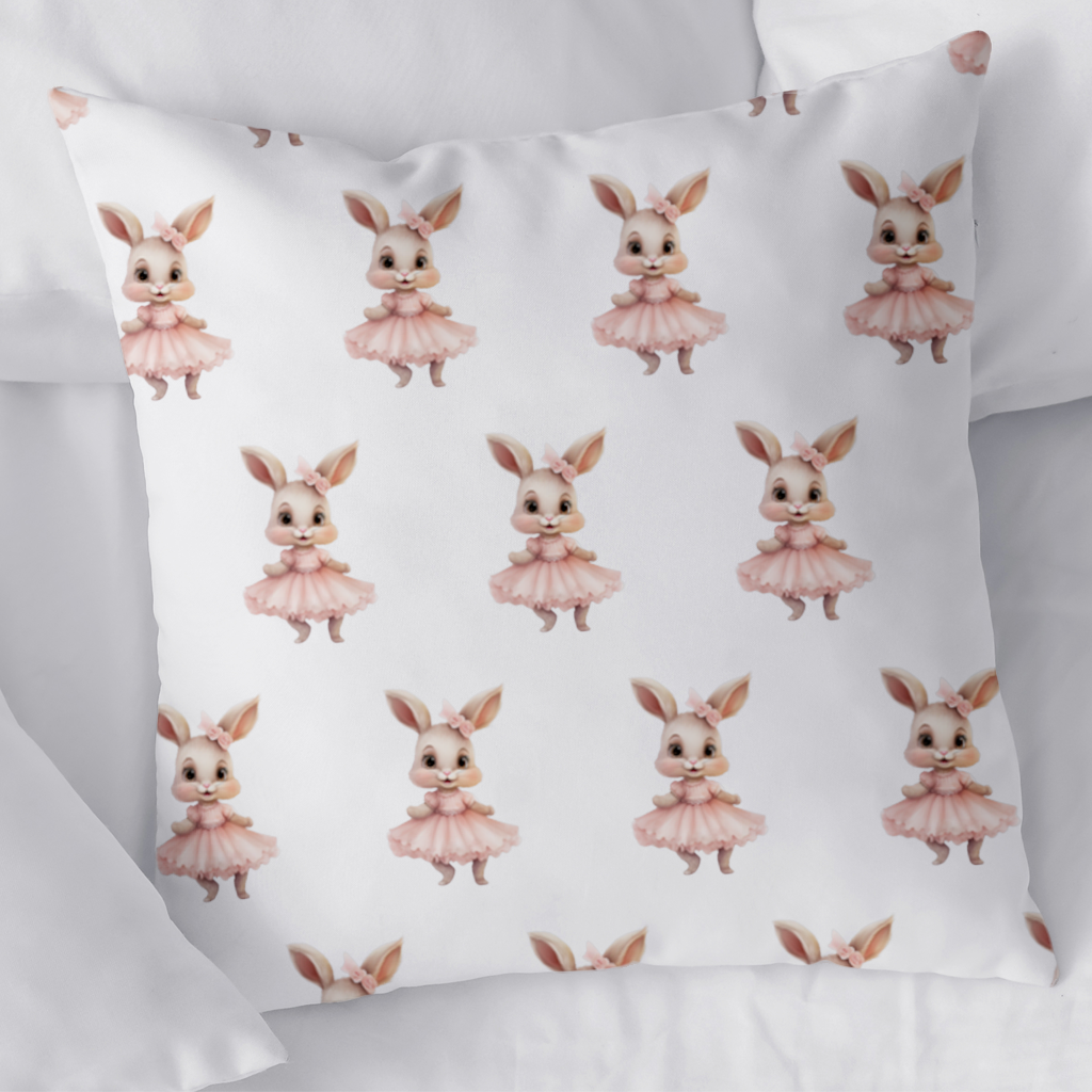 Kawaii Rabbit in Pink Ruffled Dress Decorative pillow cover