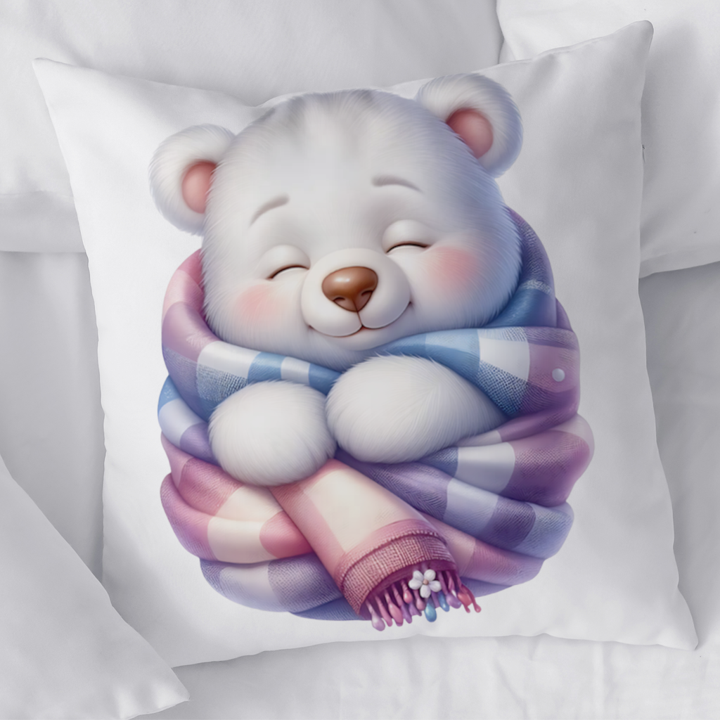 Cozy Sleepy Polar Bear Cub Decorative pillow cover