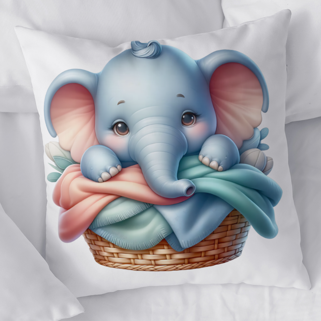 Cute Baby Elephant in Basket Decorative pillow cover