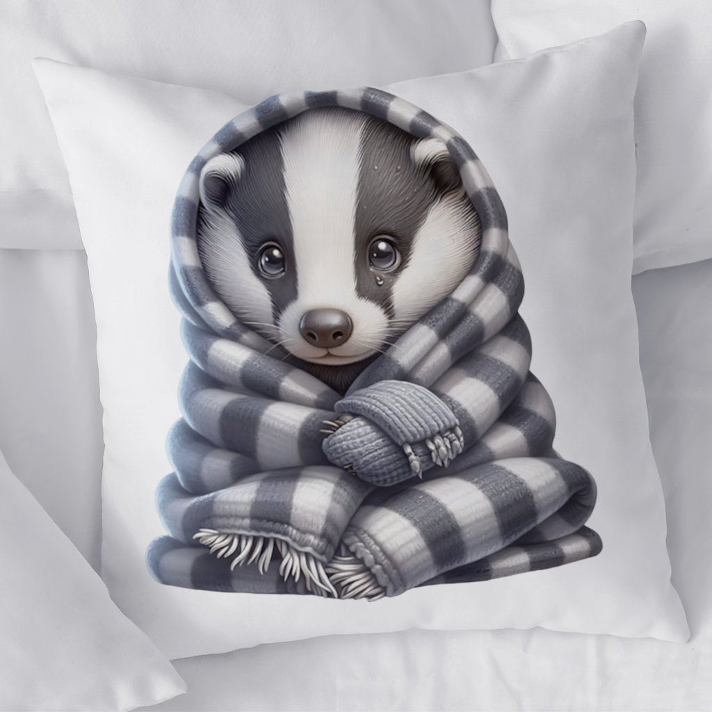 Cozy Baby Badger Wrapped in Blanket Decorative pillow cover