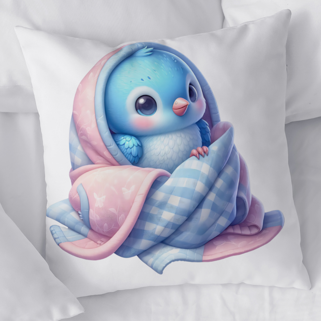 Kawaii Blue Bird in Blanket Decorative pillow cover