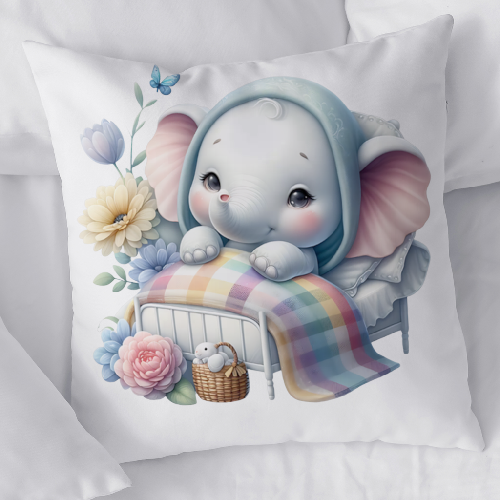 Sleeping Baby Elephant in Bed Decorative pillow cover