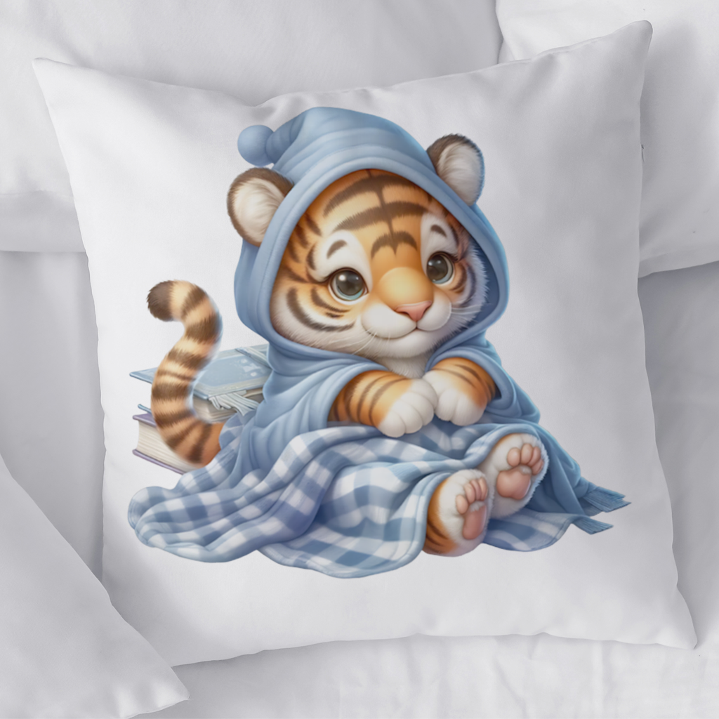 Sleepy Baby Tiger Cub on Books Decorative pillow cover