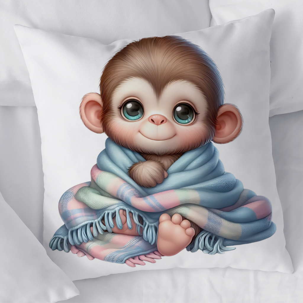 Cute Baby Monkey Wrapped in Blanket Decorative pillow cover