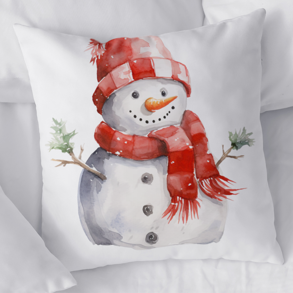 Cozy Red Scarf Snowman Decorative pillow cover