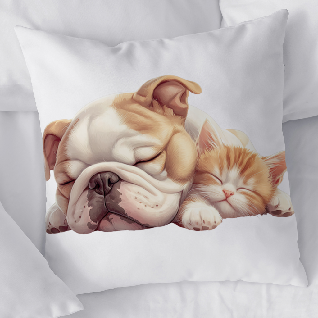 Sleeping Bulldog and Ginger Kitten Decorative pillow cover