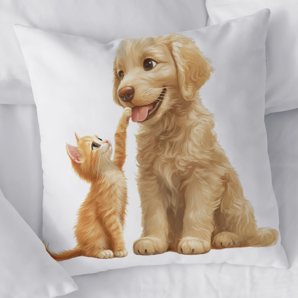 Golden Retriever and Ginger Kitten Decorative pillow cover