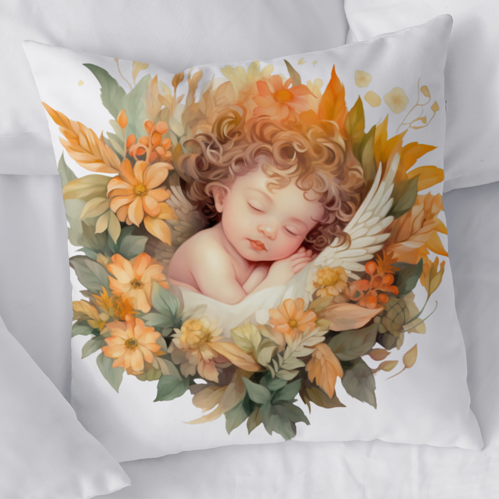 Sleeping Cherub in Cottagecore Flowers Decorative pillow cover