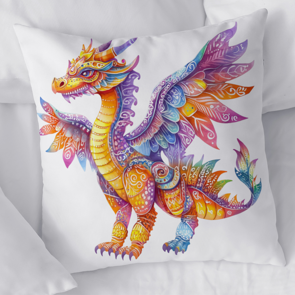 Vibrant Rainbow Mythical Dragon Decorative pillow cover