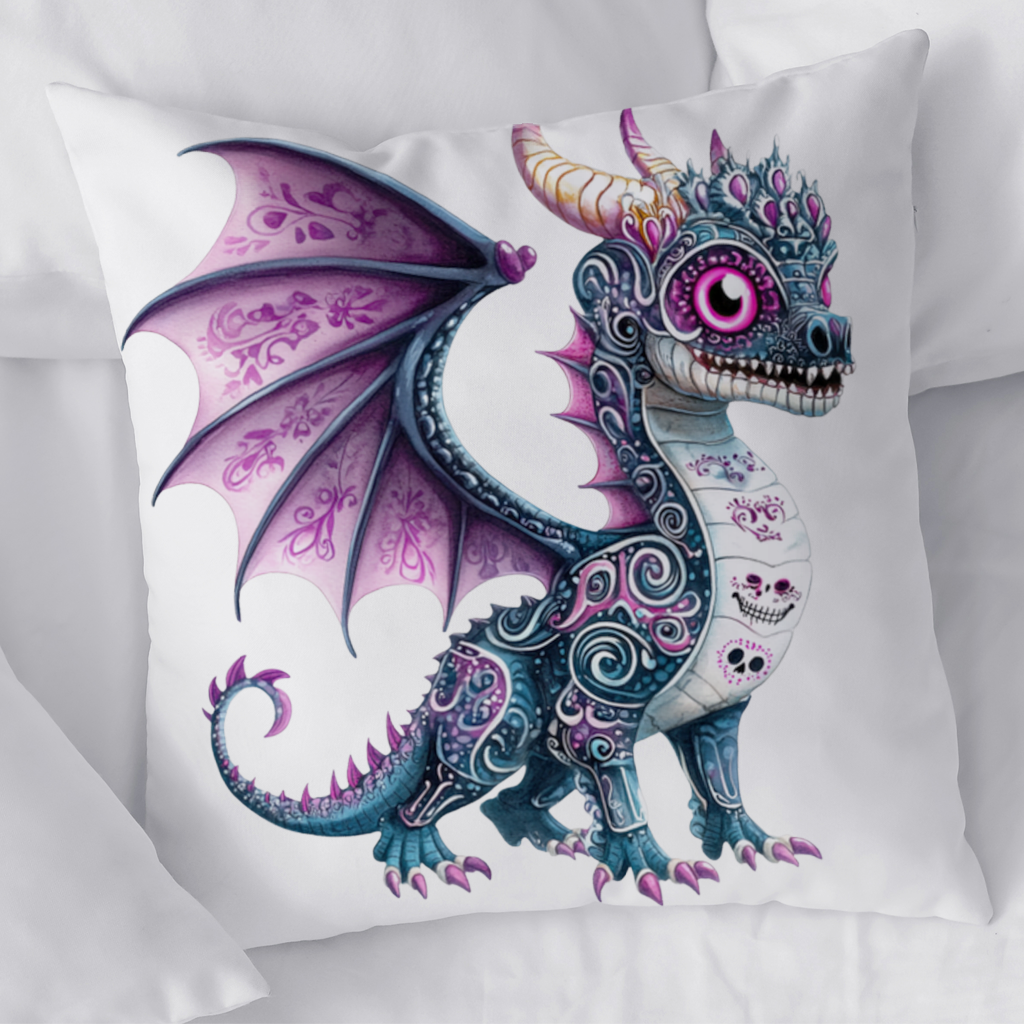 Purple Sugar Skull Dragon Decorative pillow cover