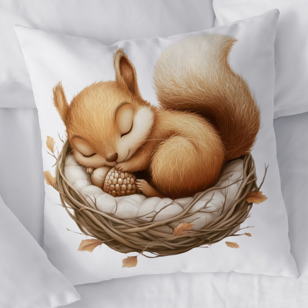 Sleeping Baby Squirrel in Nest Decorative pillow cover