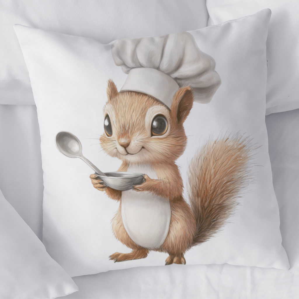 Whimsical Little Chef Squirrel Decorative pillow cover