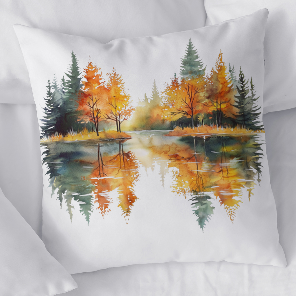 Autumn Forest Lake Reflection Decorative pillow cover