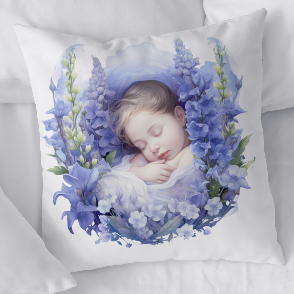 Sleeping Baby Blue Larkspur Decorative pillow cover