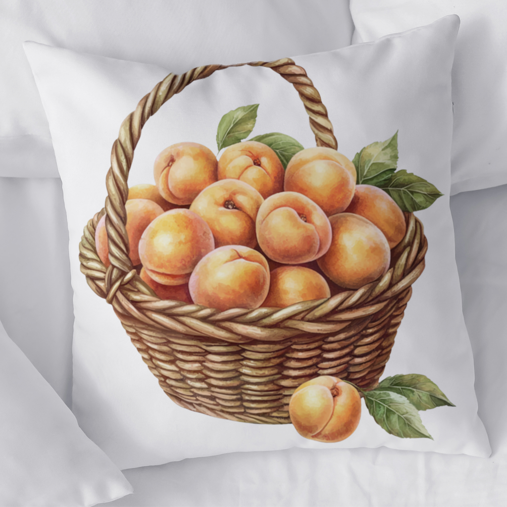 Fresh Peaches in Wicker Basket Decorative pillow cover
