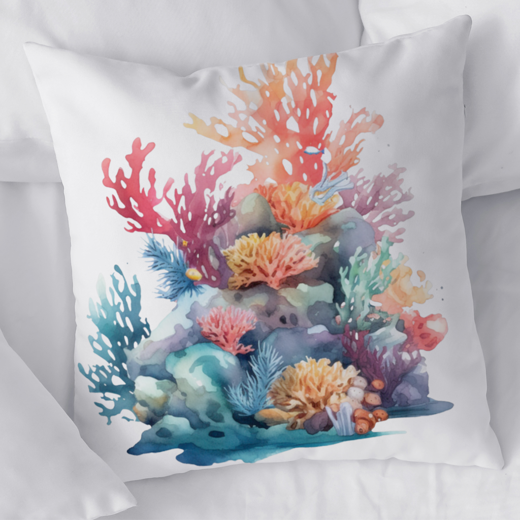 Vibrant Watercolor Coral Reef Scene Decorative pillow cover