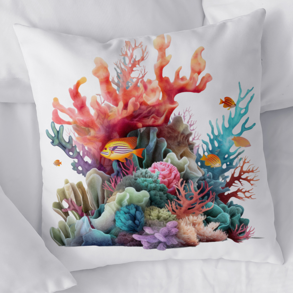 Vibrant Coral Reef and Tropical Fish Decorative pillow cover