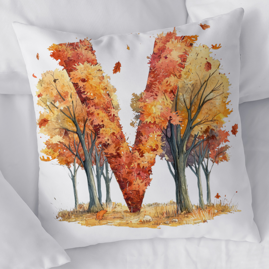Orange Autumn Forest Letter M Decorative pillow cover