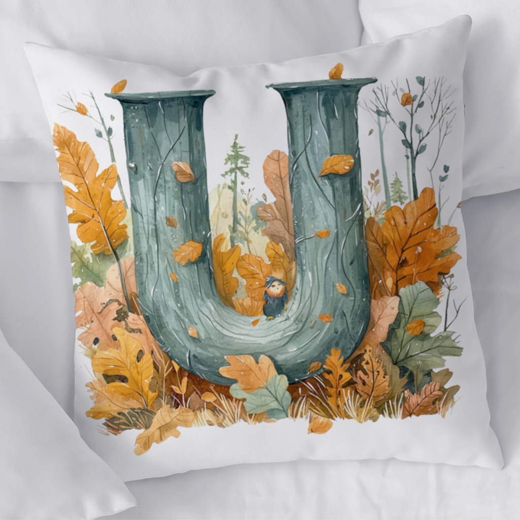 Autumn Woodland Initial Letter U Decorative pillow cover