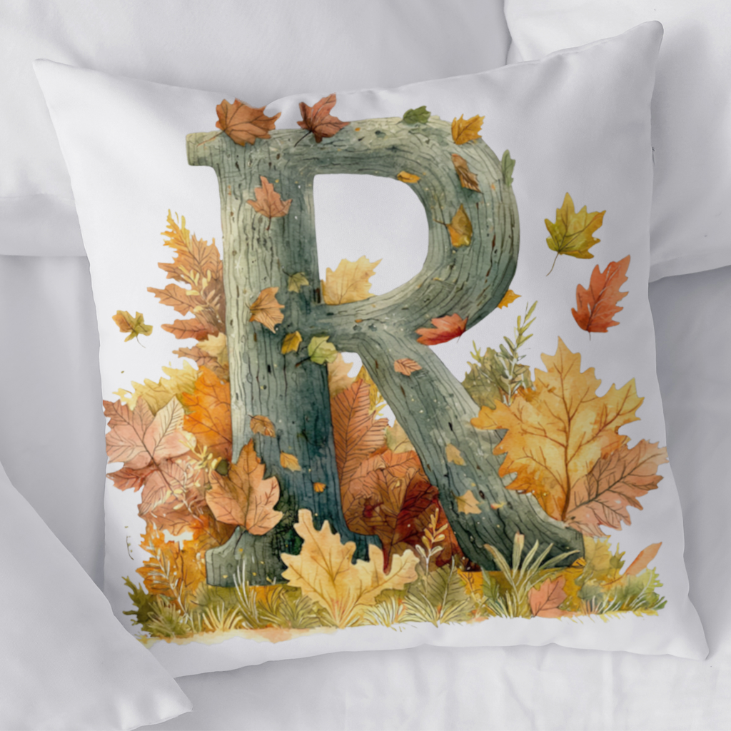 Autumn Letter R with Fall Leaves Decorative pillow cover