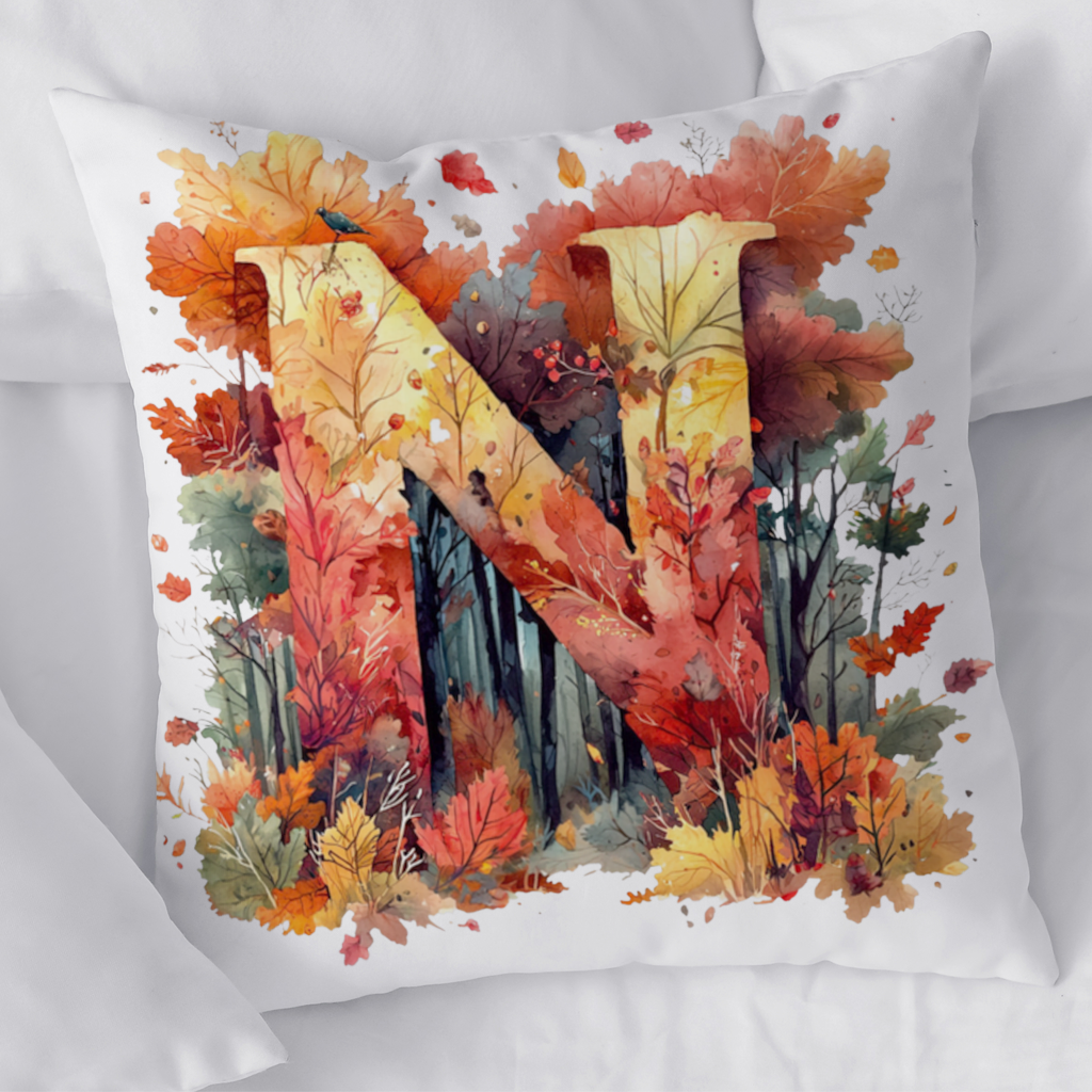 Autumn Leaf Monogram N Decorative pillow cover