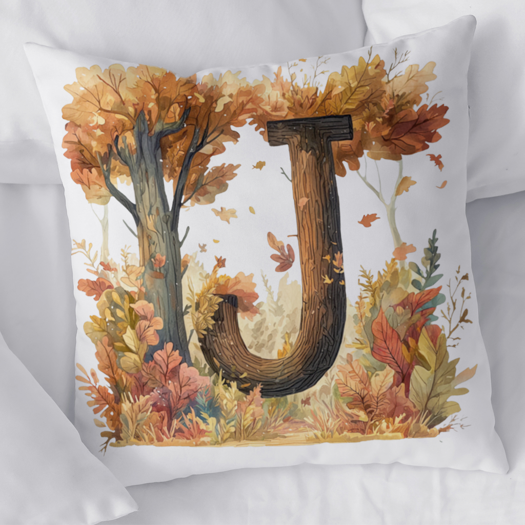 Fall Leaves Wooden Letter J Decorative pillow cover